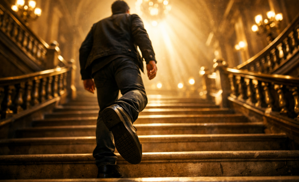 Person taking small steps toward a goal