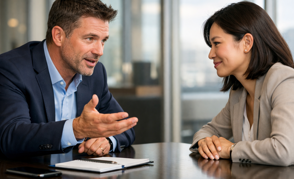 Salesperson conducting a product demo call