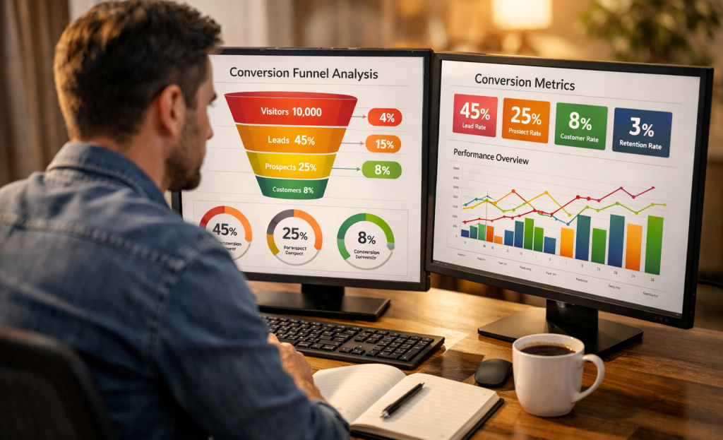 Analyzing conversion metrics on a digital dashboard