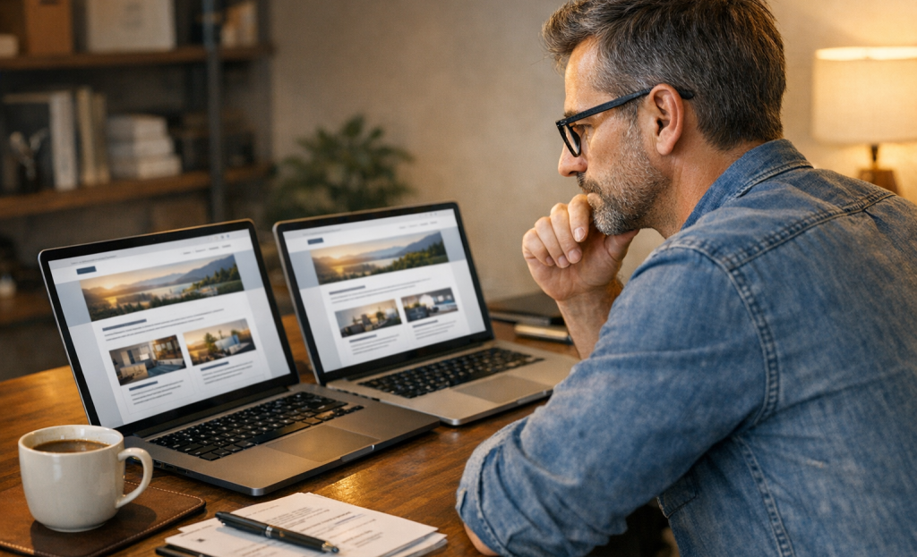 Two website versions compared side by side