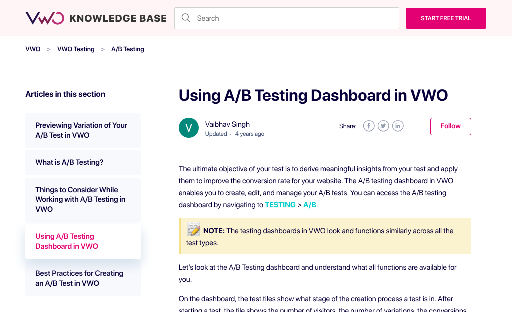 A/B testing dashboard interface screenshot