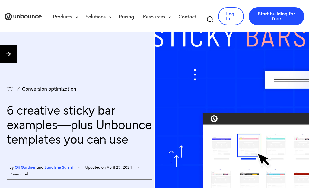 Sticky bar placement on webpage example