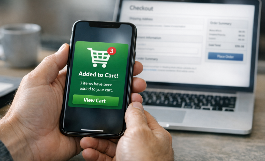 Abandoned shopping cart on digital checkout screen