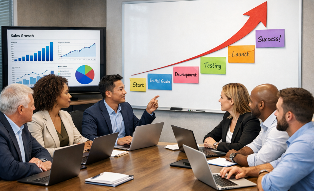 Growth metrics connecting to business goals chart