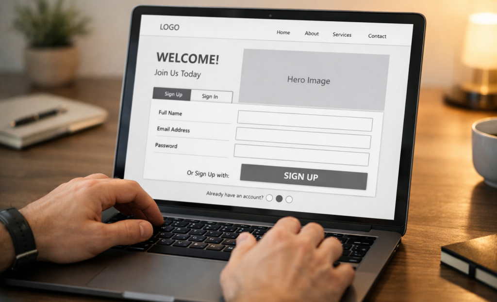 Signup page layout guiding visitors to convert