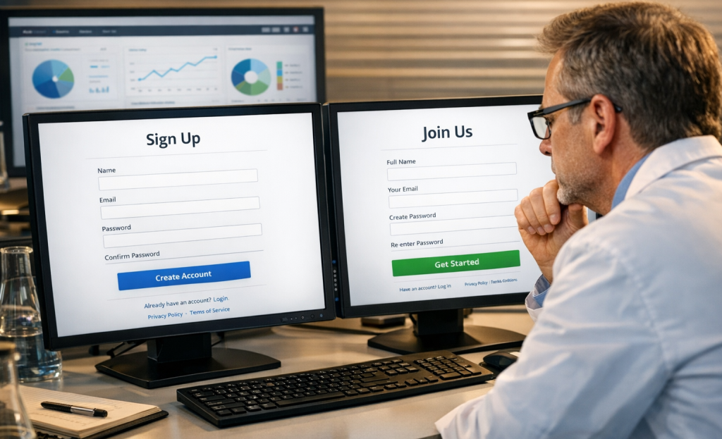 A/B testing a signup page interface