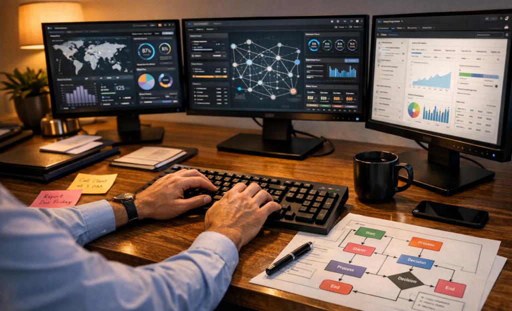 Workflow integration diagram connecting software tools