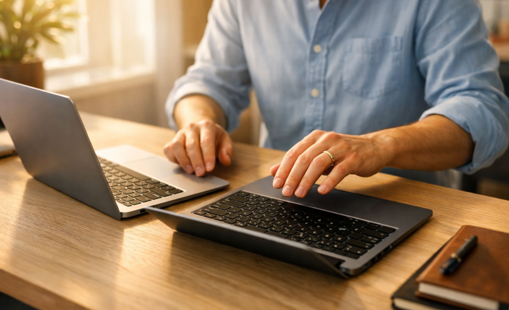 Person choosing between different chat tools