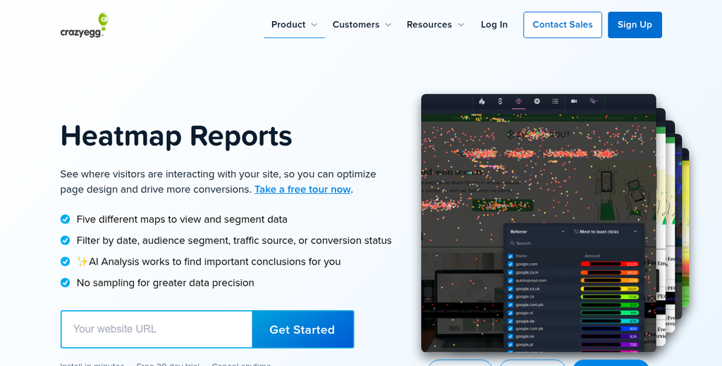Crazy Egg heatmap showing user click activity
