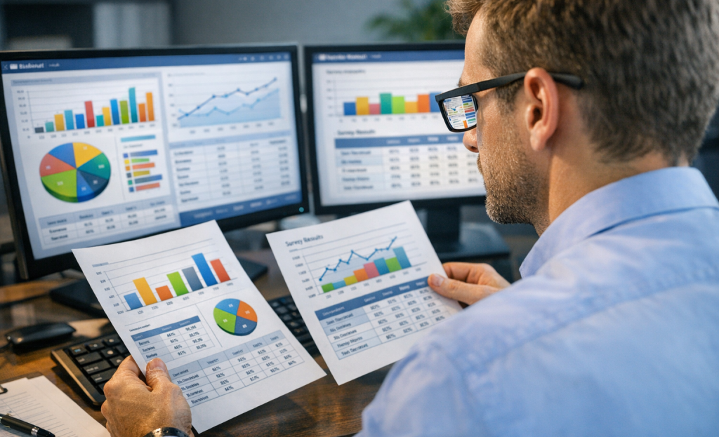 Survey analytics dashboard with charts and graphs