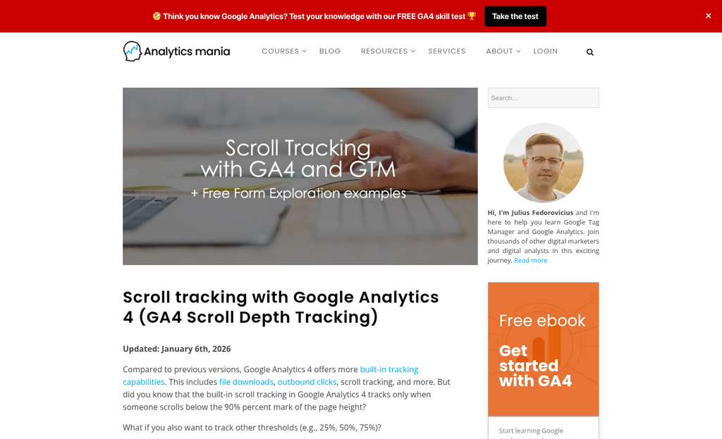 Website analytics dashboard showing scroll depth metrics