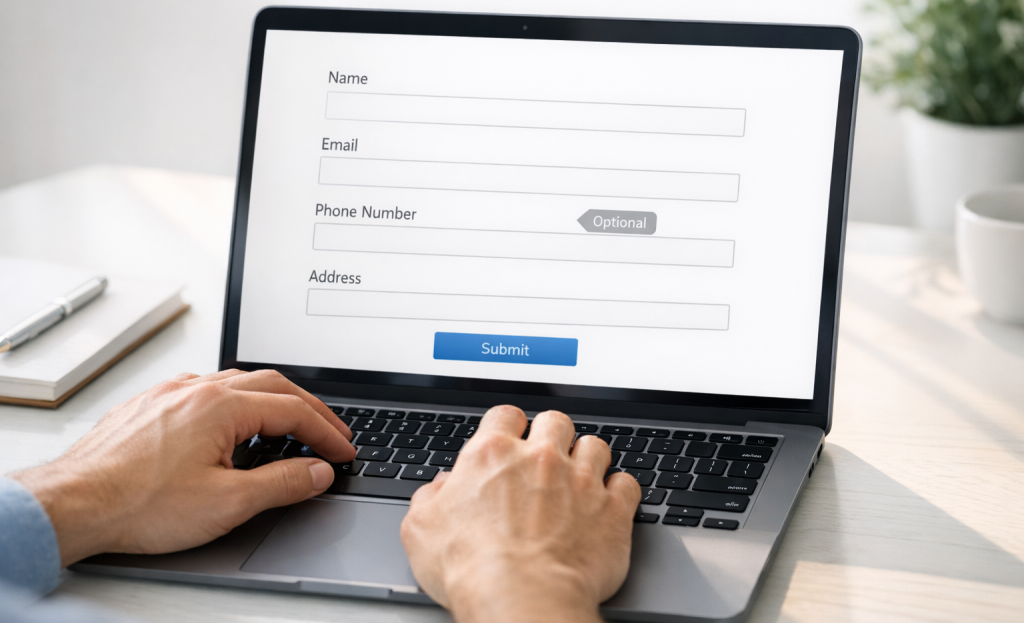 Form fields showing required and optional labels