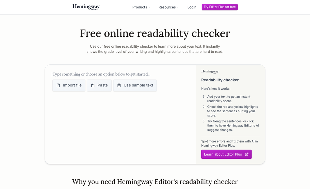 Landing page with simplified readable copy example