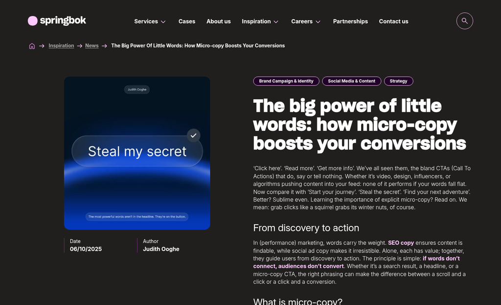 Simple bold CTA button on landing page