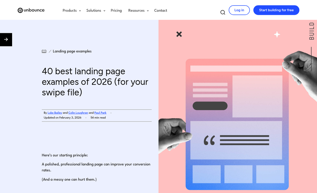 Single focused landing page layout example