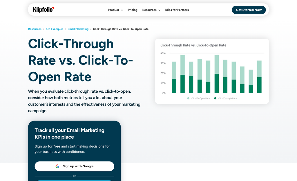 Split test analytics dashboard with metrics