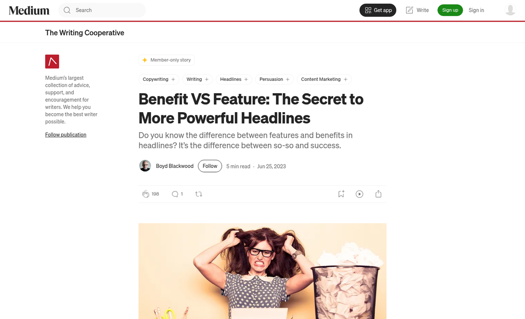 Benefit-led versus feature-led headline comparison examples