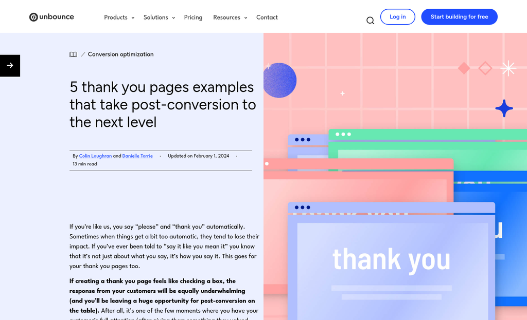 Thank you page screenshot with lead options
