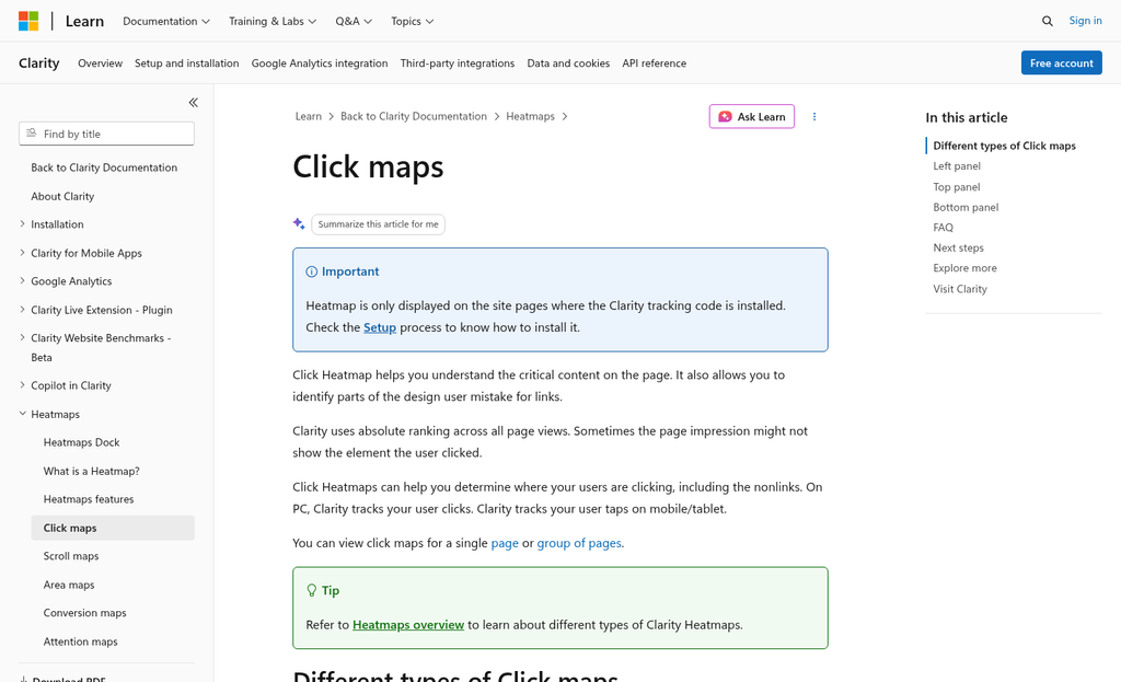 Click map showing user interaction patterns