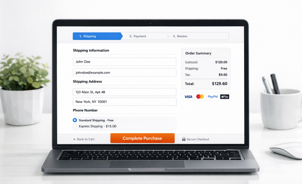 Streamlined checkout form reducing cart abandonment
