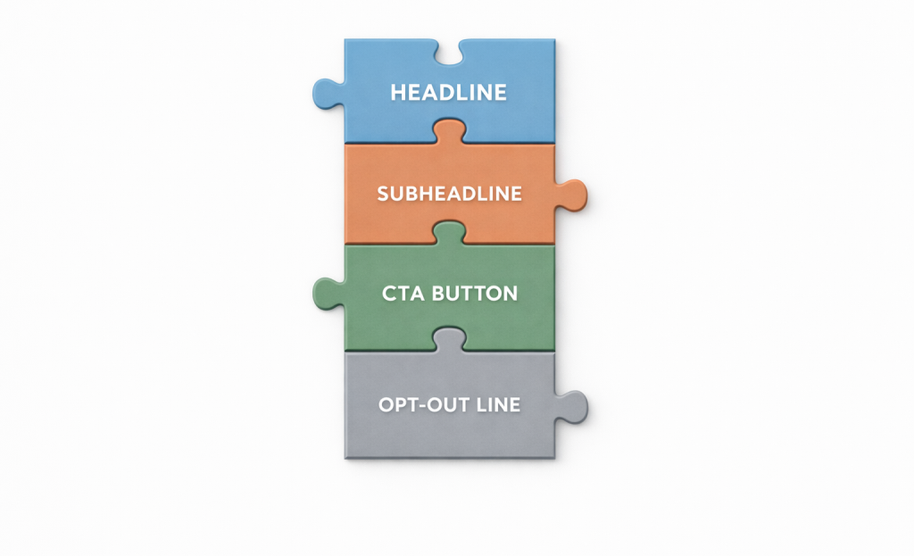 Popup message breakdown with labeled copy elements