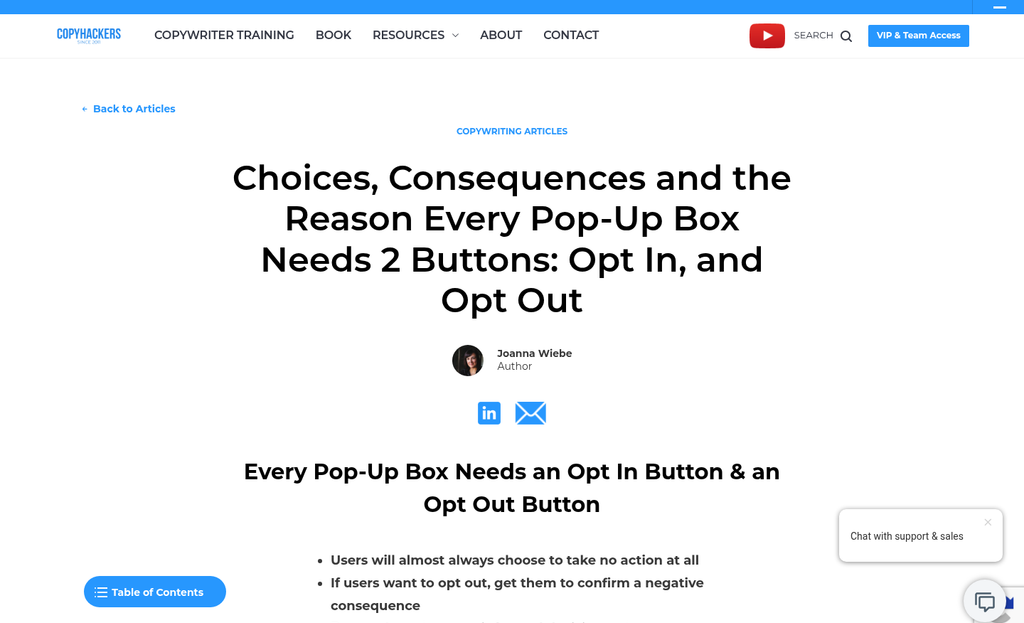 Popup CTA button with friendly choice wording