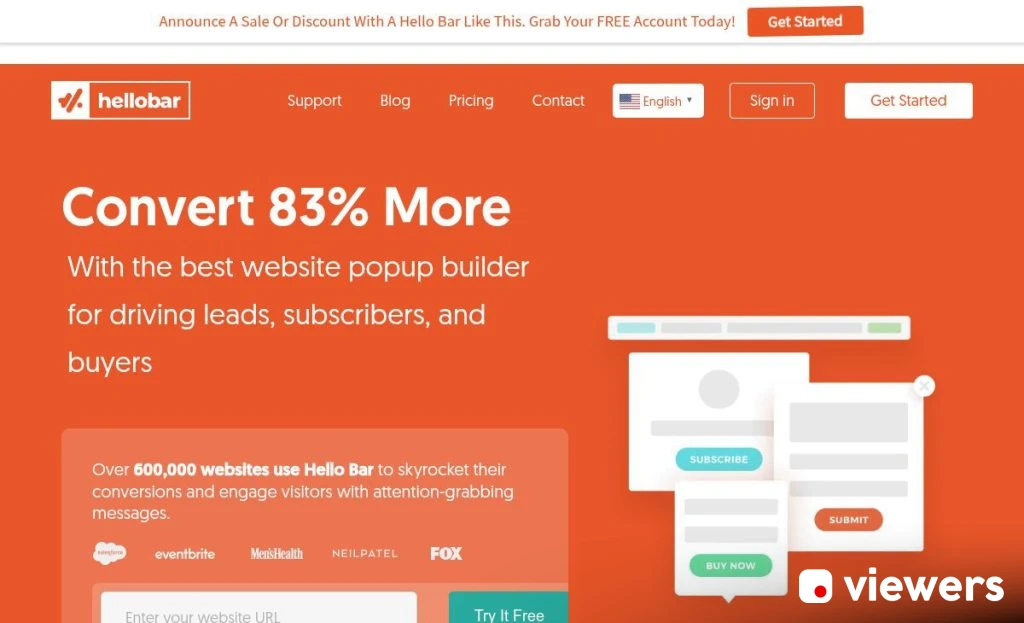 HelloBar notification bar on a website