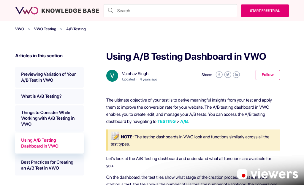 A/B testing dashboard interface screenshot