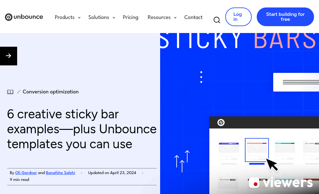 Sticky bar placement on webpage example