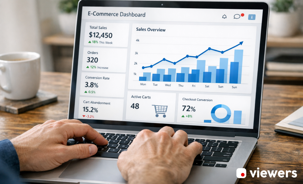 Shopify store owner analyzing conversion rate data