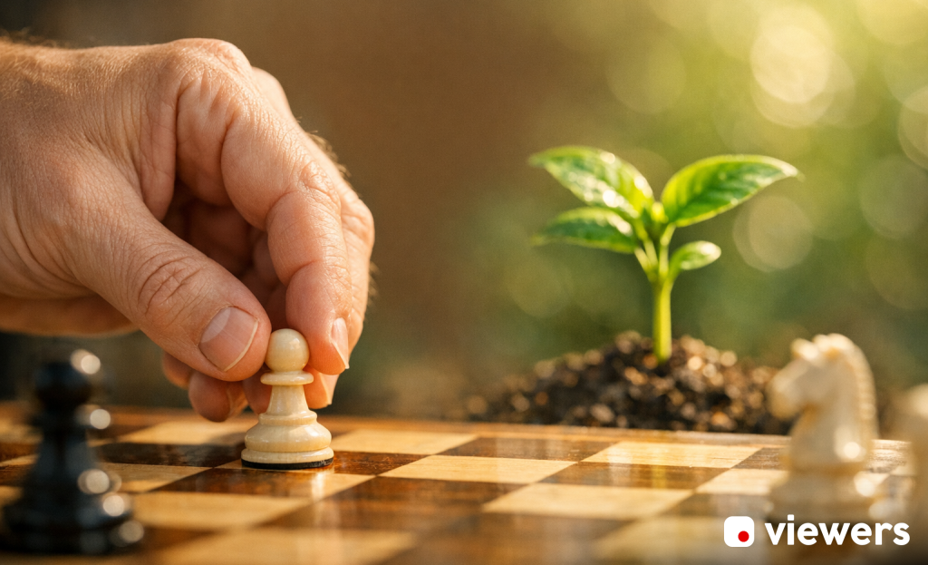 Chess pieces on a strategic game board