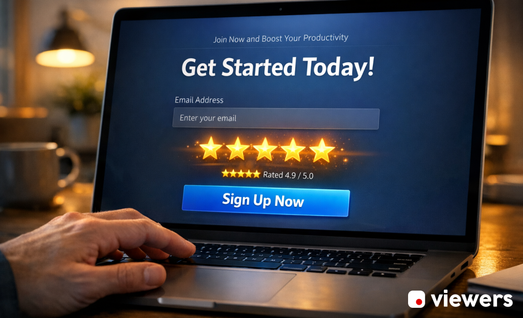 Customer testimonials displayed on signup page