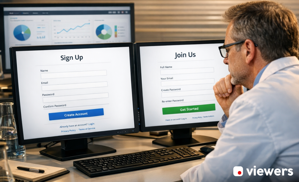 A/B testing a signup page interface