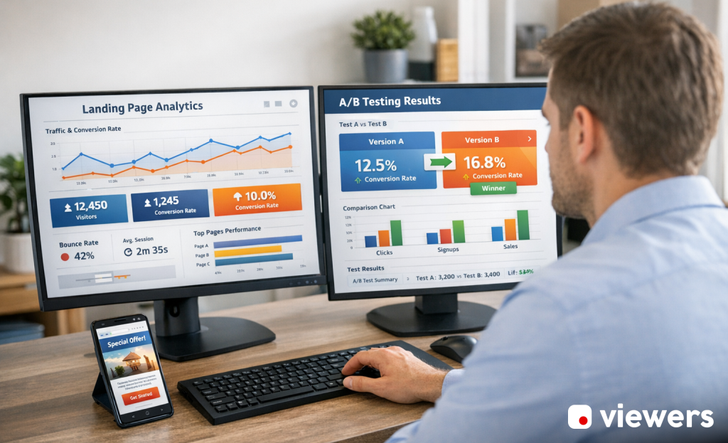 Person optimizing landing page conversion tools