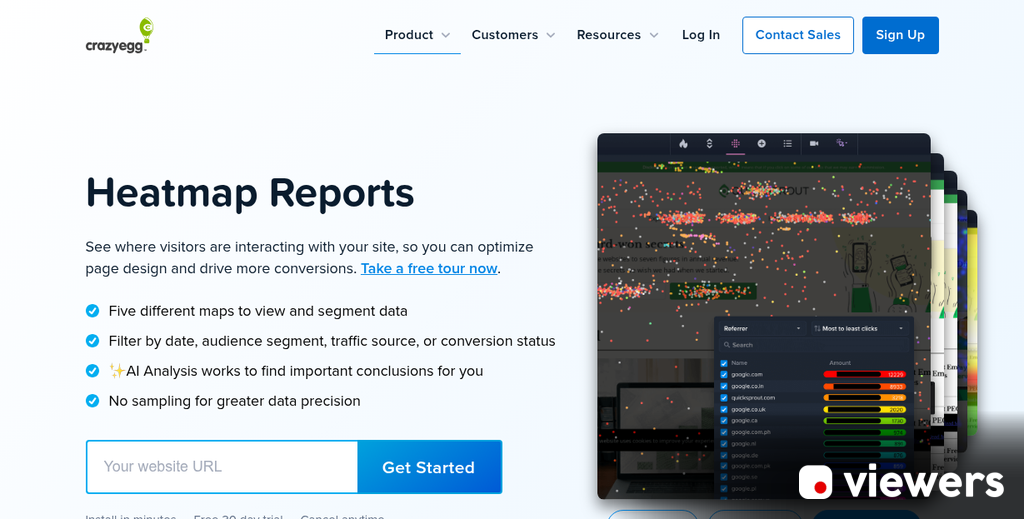 Crazy Egg heatmap showing user click activity
