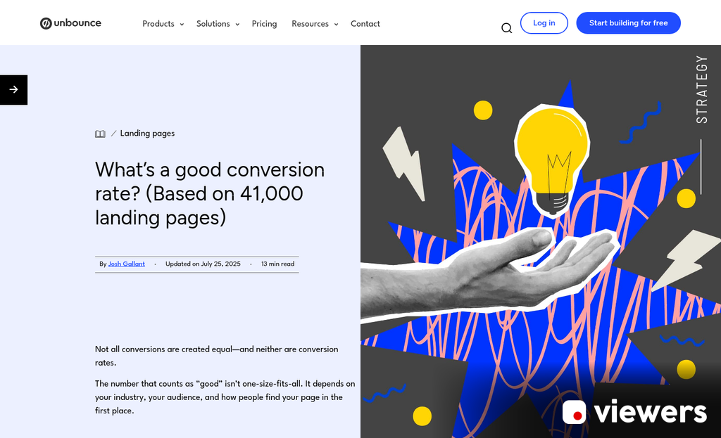 Landing page with weak conversion copy example