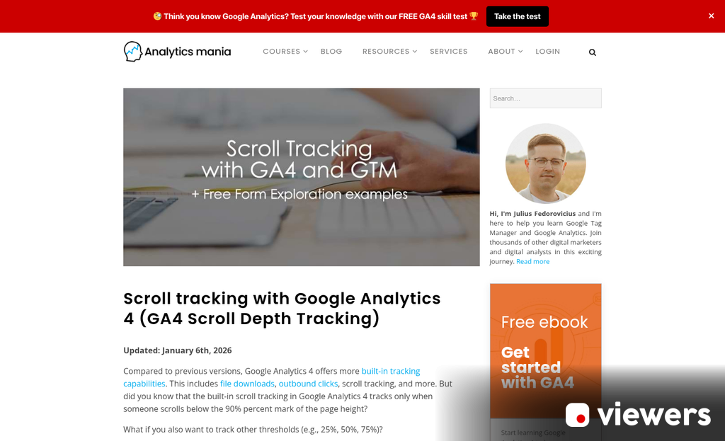 Website analytics dashboard showing scroll depth metrics